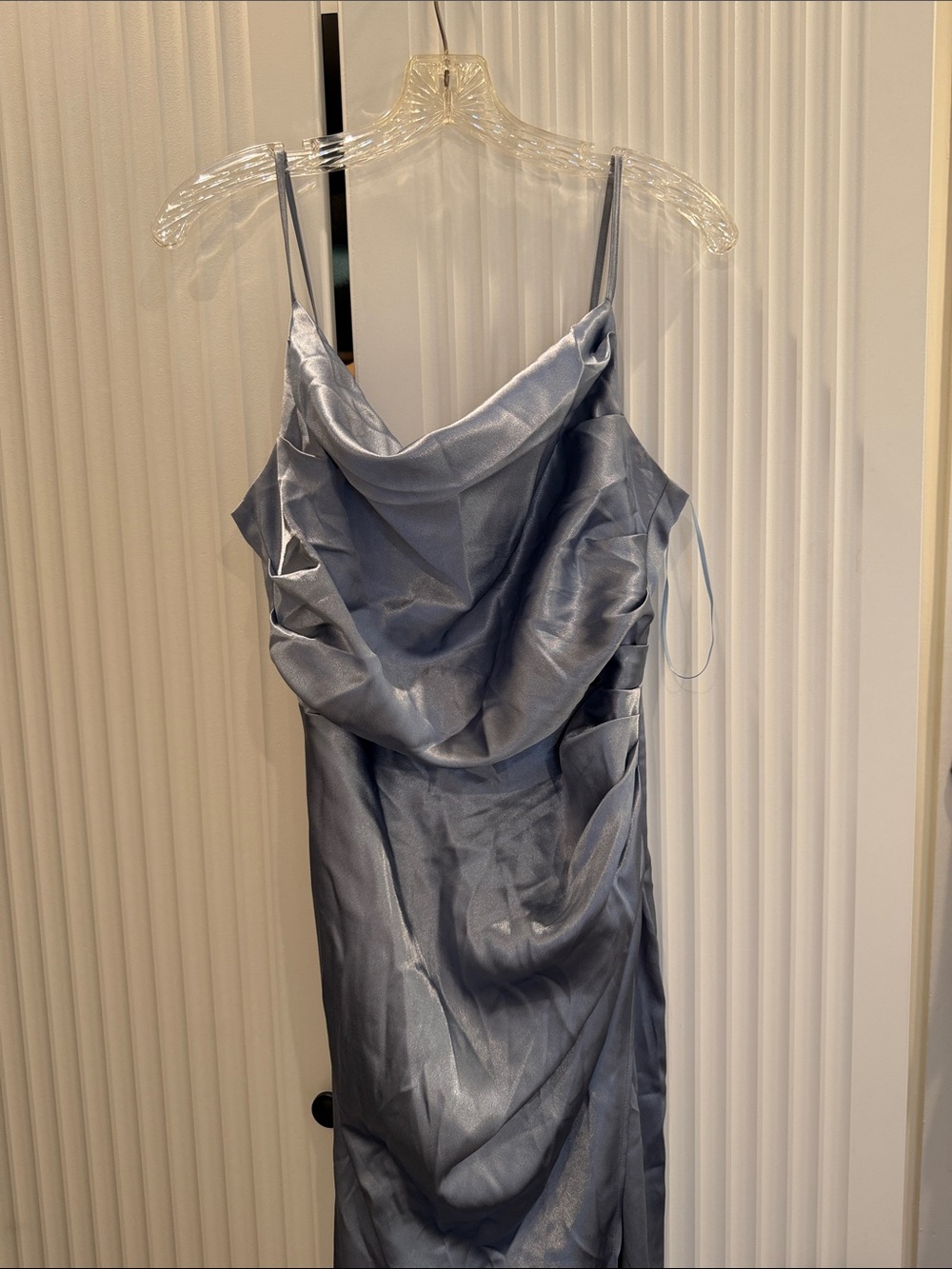 Birdy Grey Silver Satin Cowl Maxi Dress